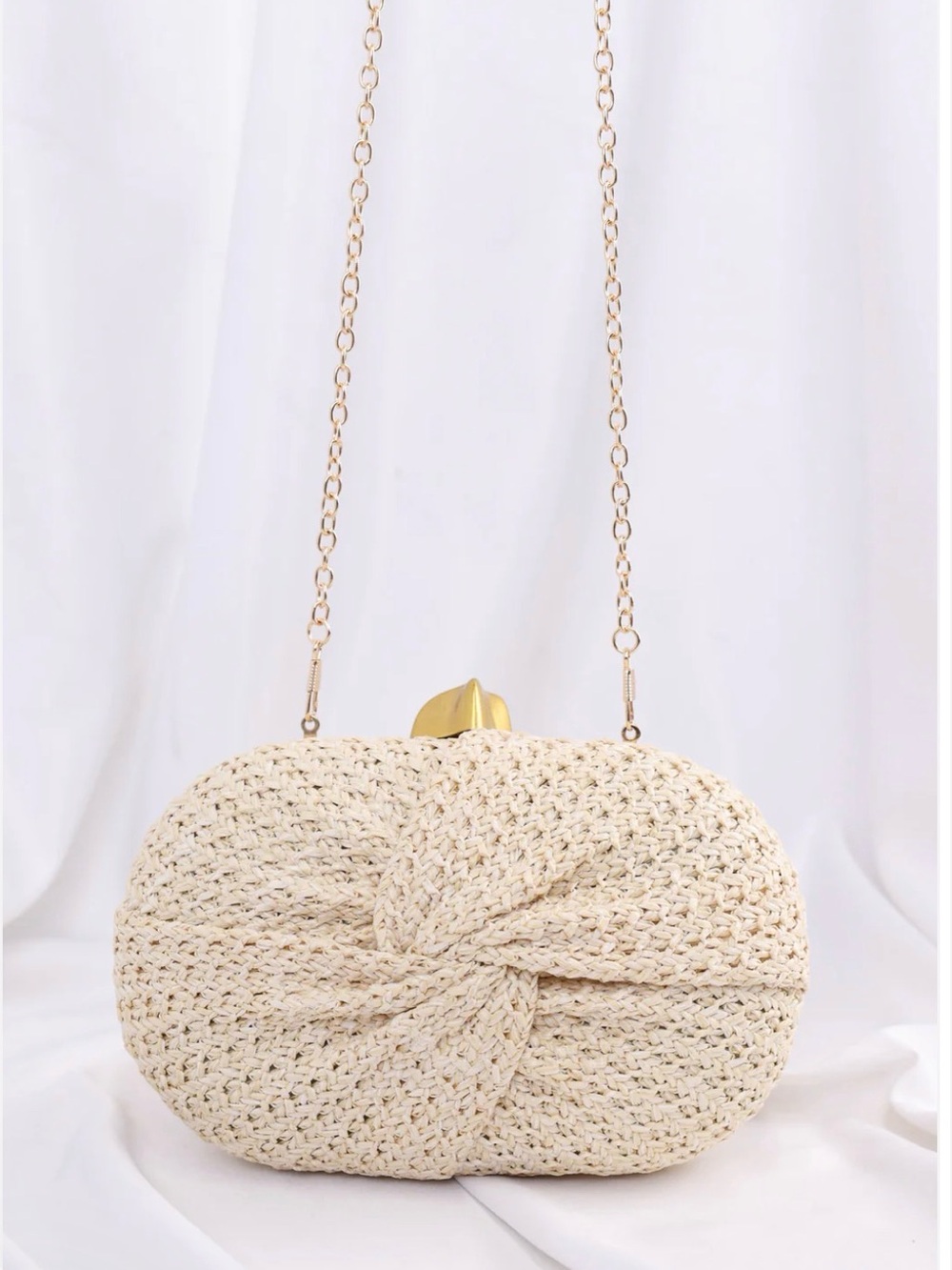 Haute Hippie Straw Clutch Bag Gold Chain Mini Purse.